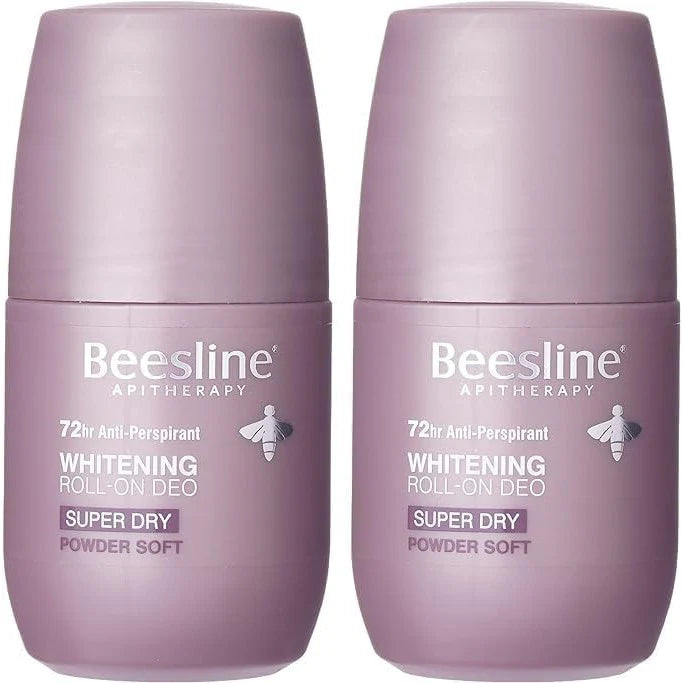 Beesline Natural Whightning (Super Dry Powder Soft) Roll On Duo 4in1 Formula 48h Anti-prespirant 50ml - 2PCS