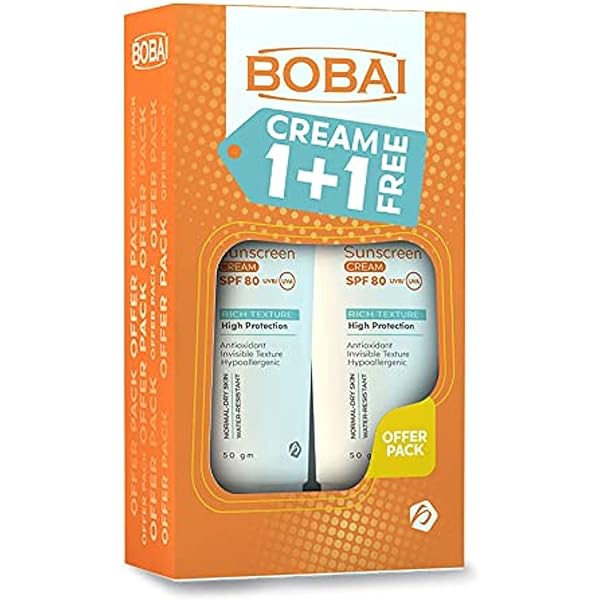 Bobai Sun Screen Cream( Offer Pack 1+1) SPF80 Rich Texture Normal-Dry Skin 50gm