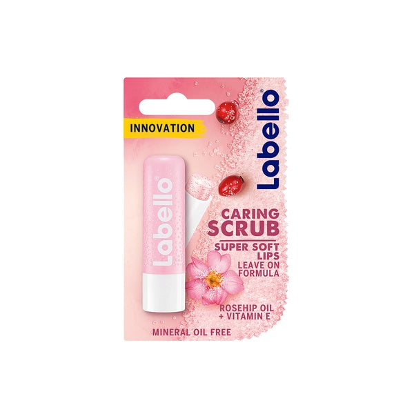Labello Caring Scrub ( Rosehip Oil + Vitamin E ) Super Soft Lips Leave On Formula 5.5ml