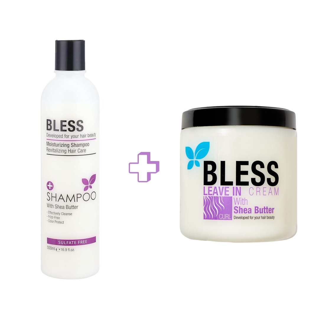 Bless Mini Me Kit With Shea Butter For Dry & Frizzy Hair ( Shampoo Sulfate Free 300ml + Leave in Cream 250ml ) - 2Pcs